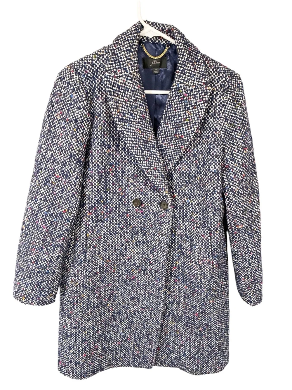 JCrew Daphne Italian Tweed Navy Coat Wool Blend Size 4